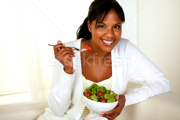 Stockfoto: Jonge · dame · naar · salade · portret · jonge · vrouw