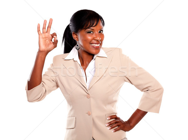 Happy young businesswoman saying great job Stock photo © pablocalvog