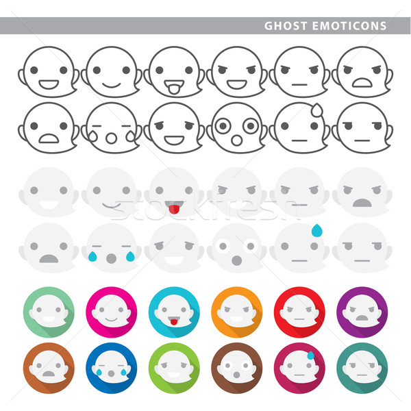 Fantome emoticoane set fantomă doisprezece expresii Imagine de stoc © padrinan