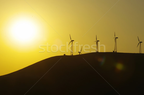 Parque eólico céu pôr do sol natureza paisagem indústria Foto stock © Pakhnyushchyy