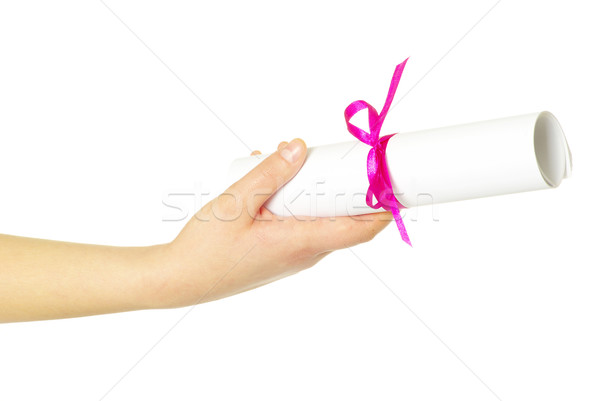 Diploma mão isolado branco estudante Foto stock © Pakhnyushchyy
