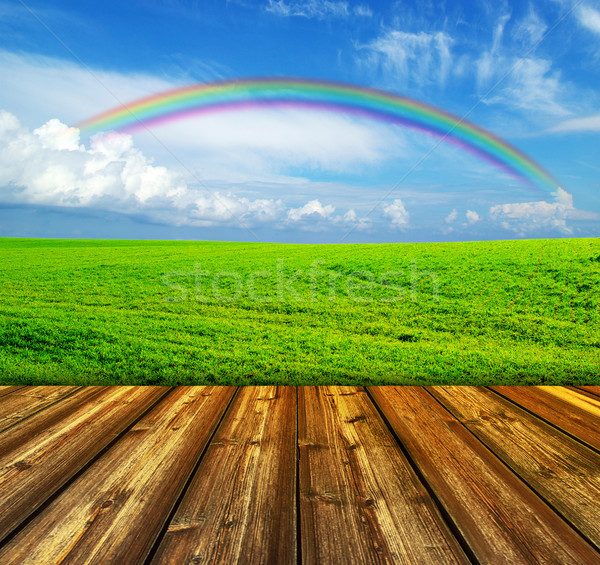 blue sky and wood floor background Stock photo © Pakhnyushchyy
