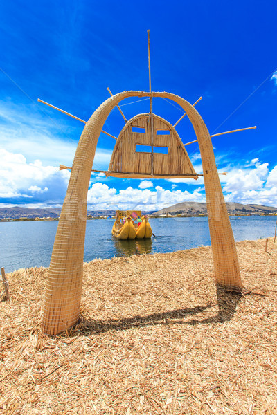Totora boat on the Titicaca lake near Puno, Peru Stock photo © Pakhnyushchyy