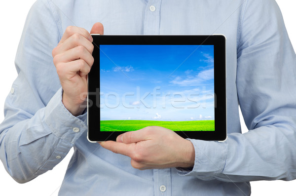 Tablet-Computer Hände halten Business Computer Hand Stock foto © Pakhnyushchyy