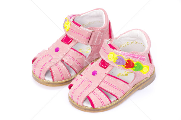 Stockfoto: Sandalen · roze · geïsoleerd · witte · mode · kinderen