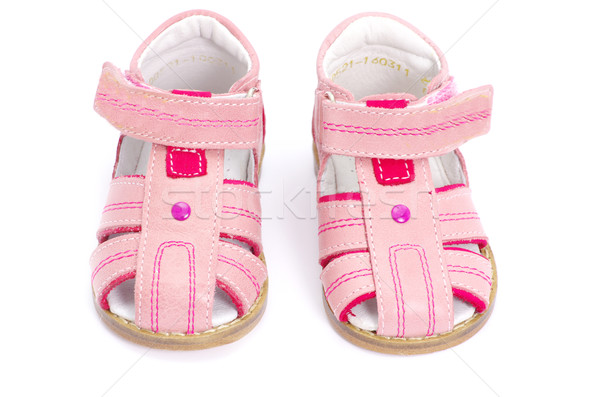 Pembe sandalet yalıtılmış beyaz moda çocuklar Stok fotoğraf © Pakhnyushchyy