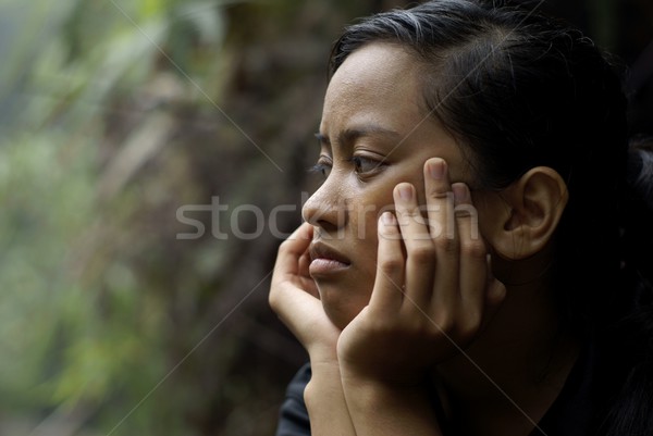 Asian teen girl Hände halten Gesicht Stock foto © palangsi