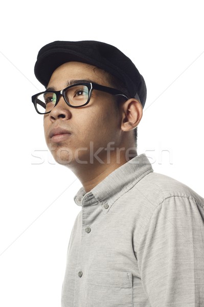 Asian Mann nachschlagen cap Brillen weiß Stock foto © palangsi
