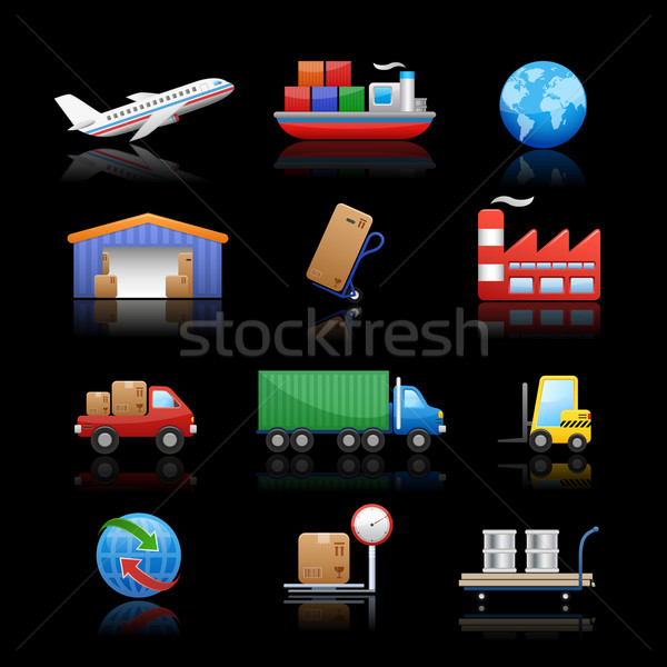 Industry & logistics Icons // Black Background Stock photo © Palsur