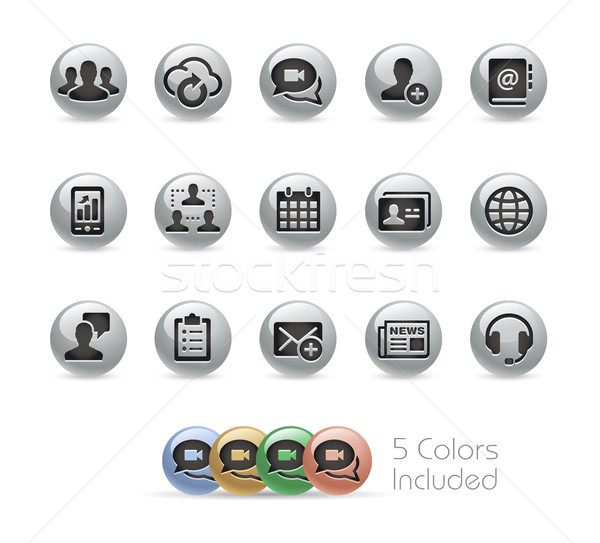 Stock photo: Business Technology Icons -- Metal Round Series