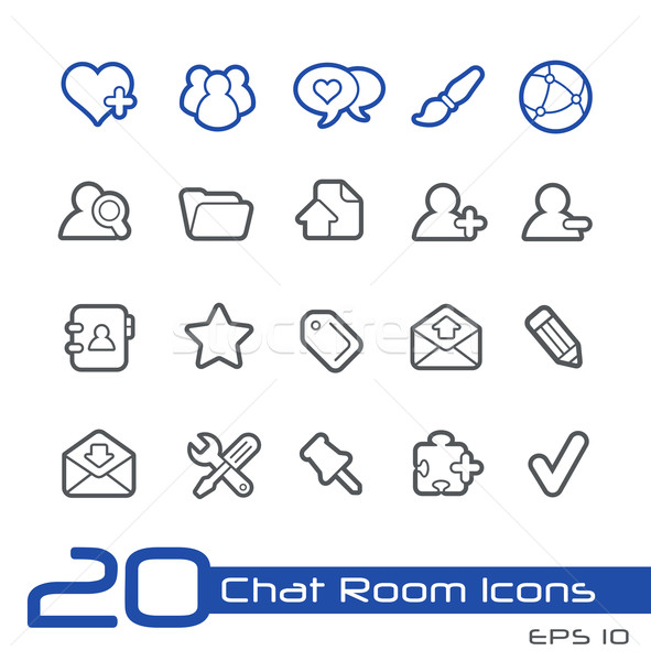 Chatszoba ikonok vonal vektor weboldal bemutató Stock fotó © Palsur