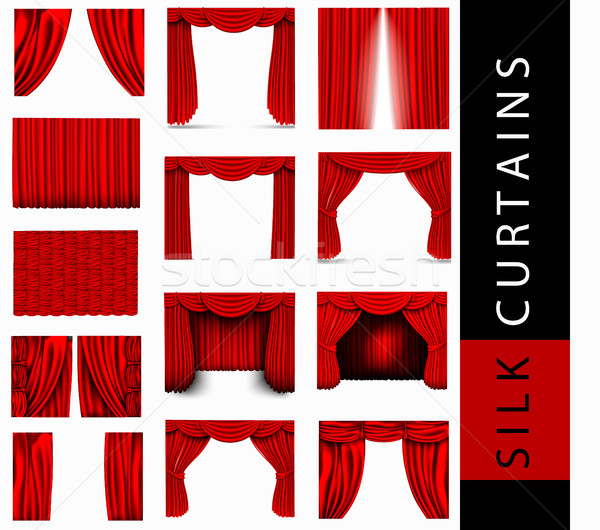 vector set of red silk curtains with light and shadows of the open and closed Stock photo © Panaceadoll