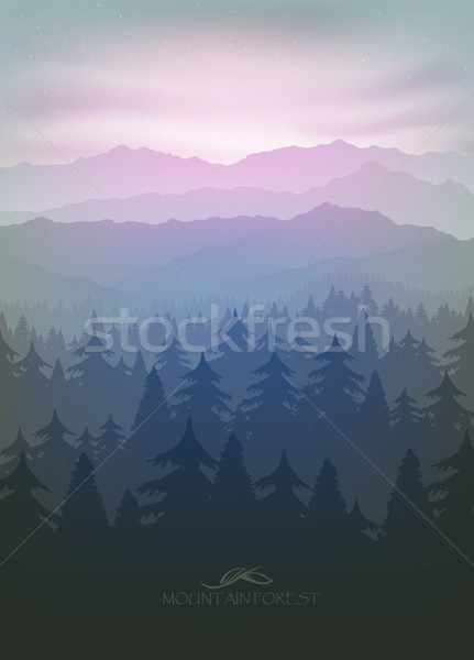 mountain forest in fog and sunrise Stock photo © Panaceadoll