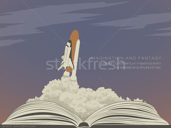 Imaginação literatura voador nave espacial livro aberto papel Foto stock © Panaceadoll