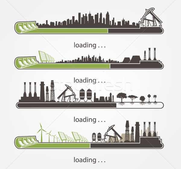 set Icon download from mills and factories against renewable energy Stock photo © Panaceadoll