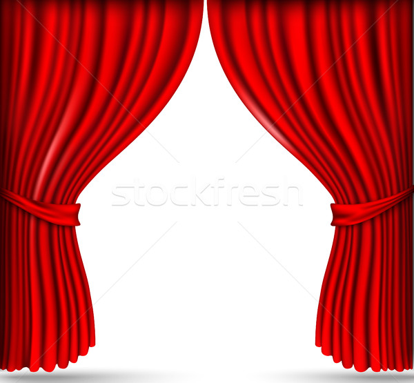 Stock photo: vector red silk curtain with shadows and pelmet