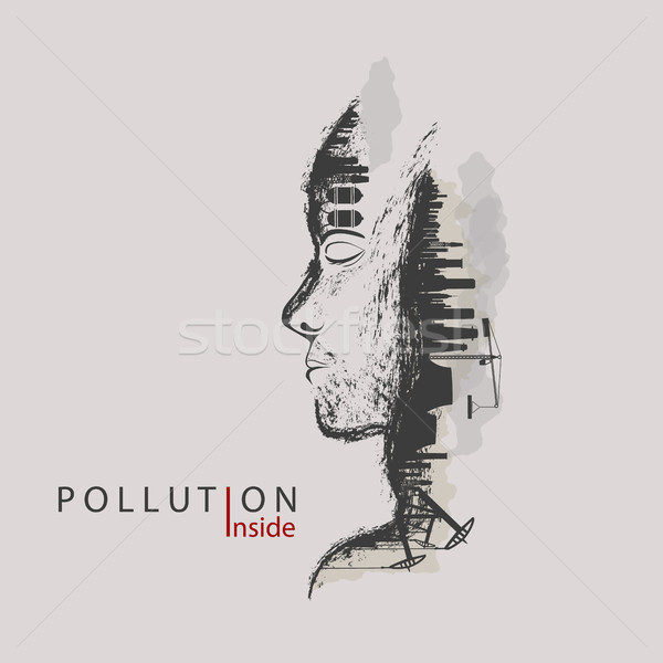artistic concept of environmental pollution by factories against nature Stock photo © Panaceadoll