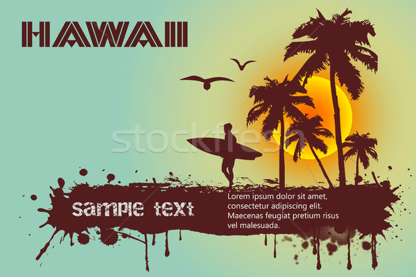 Stock fotó: Vektor · napos · tengerpart · pálma · szörfös · Hawaii