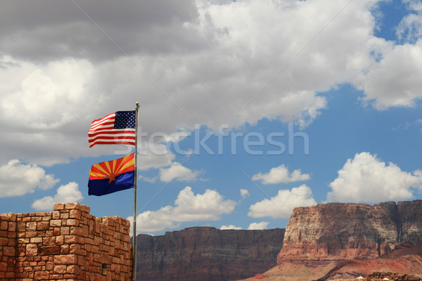 US and Arizona flags fly near Marble Canyon Stock photo © pancaketom