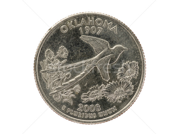ストックフォト: オクラホマ州 · 四半期 · コイン · 孤立した · 白 · お金