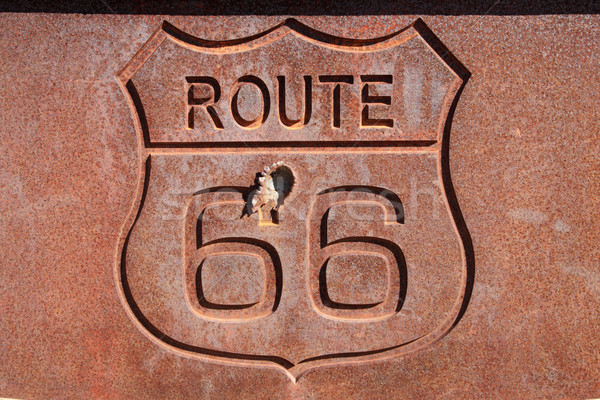 Paslı route 66 imzalamak çelik kurşun deliği yol Stok fotoğraf © pancaketom
