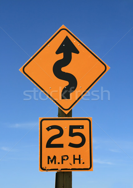 Yol işareti eski 25 mil uyarı sarı Stok fotoğraf © pancaketom