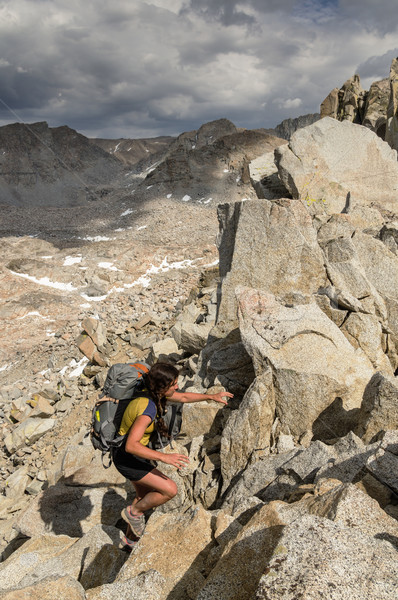 Woman Backpacker Scrambles Stock photo © pancaketom