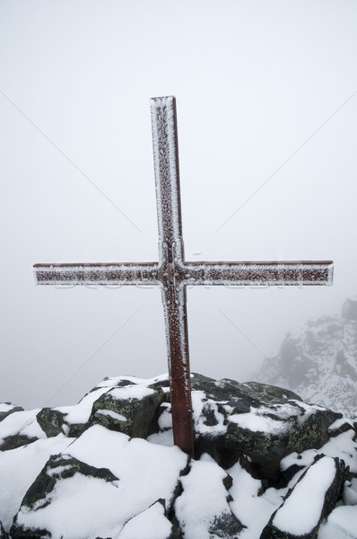 Iced Up Summit Cross Stock photo © pancaketom