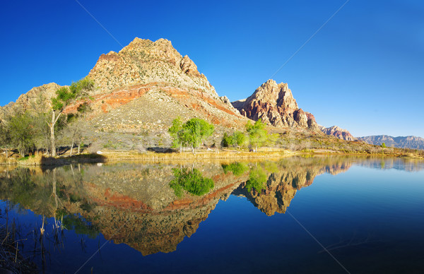 Stockfoto: Woestijn · meer · reflectie · Rood · rock · behoud