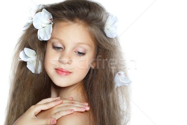 Portret frumos fetita fată copil buzele Imagine de stoc © pandorabox