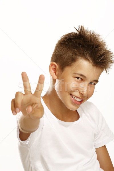 мальчика победу знак стороны фон Сток-фото © paolopagani