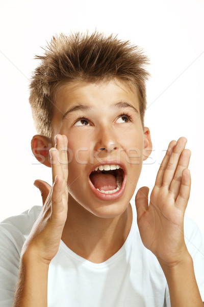少年 悲鳴 白 子供 顔 子 ストックフォト © paolopagani