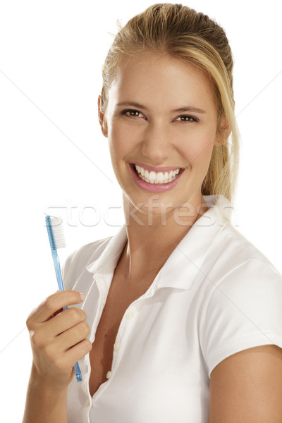 Stok fotoğraf: Genç · kadın · dişler · fırçalamak · kadın · beyaz