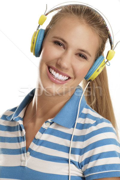 наушники белый женщину музыку девушки Сток-фото © paolopagani