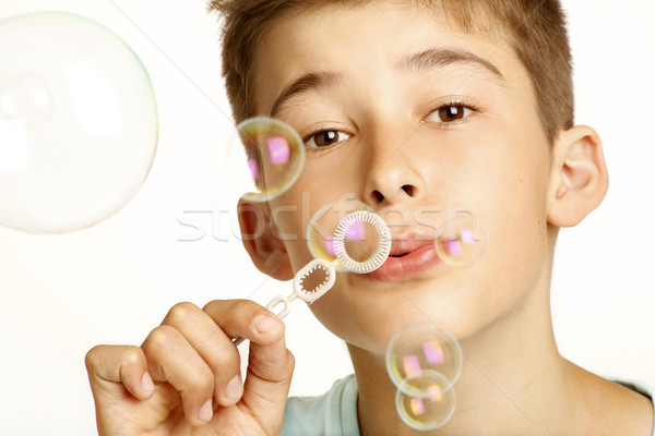 Kid giocare bolle bianco natura sfondo Foto d'archivio © paolopagani