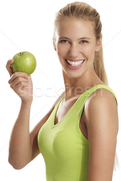 若い女性 食べ リンゴ 白 女性 食品 ストックフォト © paolopagani