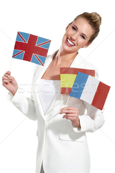 beautiful woman showing international flags Stock photo © paolopagani