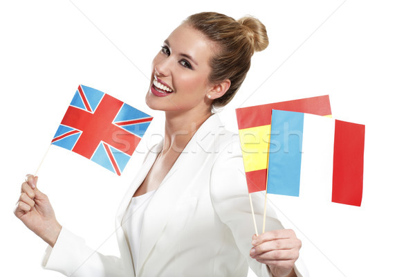 красивая женщина международных флагами белый женщины Сток-фото © paolopagani