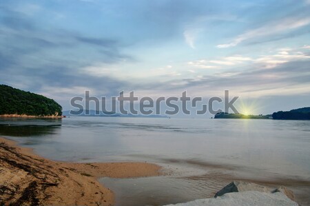 Coucher du soleil paysage mer homme nature [[stock_photo]] © papa1266