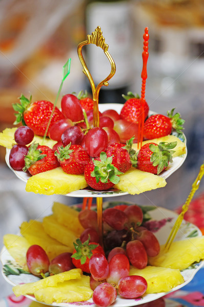 Frutas três vaso queijo laranja restaurante Foto stock © papa1266