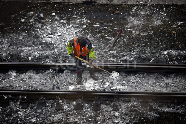 railway embankment, rails and workers  Stock photo © papa1266