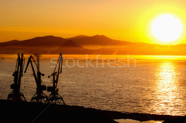 Coucher du soleil port affaires construction métal orange [[stock_photo]] © papa1266