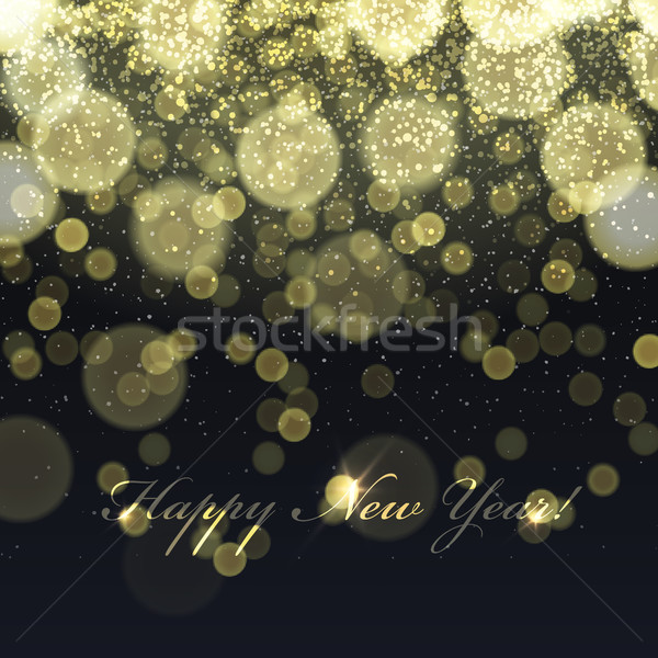 Foto stock: Feliz · ano · novo · dourado · luzes · flocos · de · neve · padrão · isolado