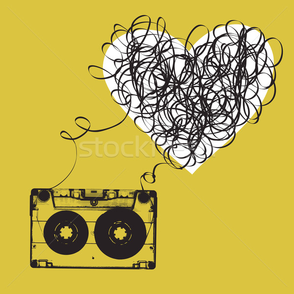 Audiocassette with tangled tape. Haert shaped Stock photo © pashabo