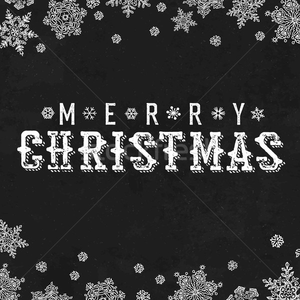 Merry Christmas Vintage Postcard. Snowflake border and xmas typo Stock photo © pashabo