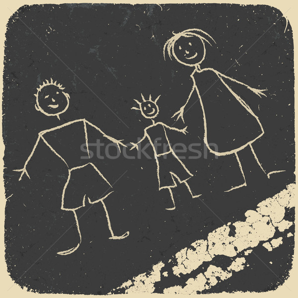 Boldog család firka kép aszfalt eps10 lány Stock fotó © pashabo