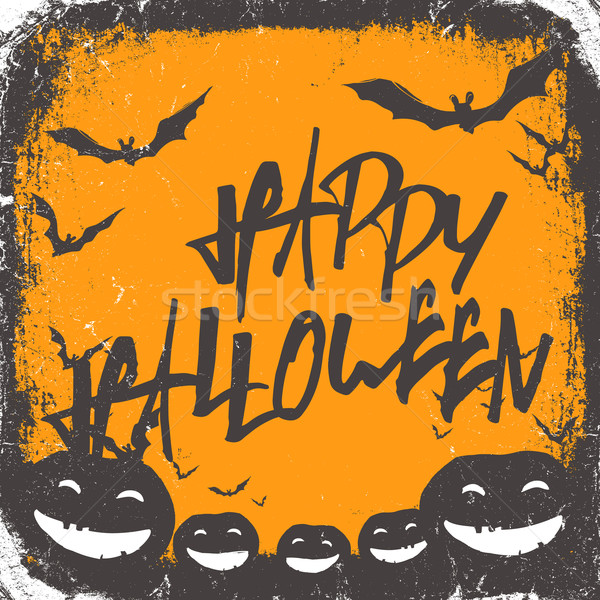 Stock photo: Halloween themed background with hand drawn lettering and bats s