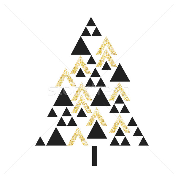 Stok fotoğraf: Altın · geometrik · noel · ağacı · simge · yalıtılmış · beyaz