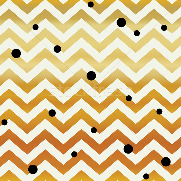 Stock photo: Gold Chevron seamless pattern. Zigzag lines and black dots