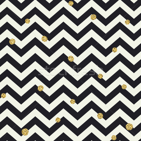 Chevron seamless pattern. Black zigzag lines and golden dots Stock photo © pashabo